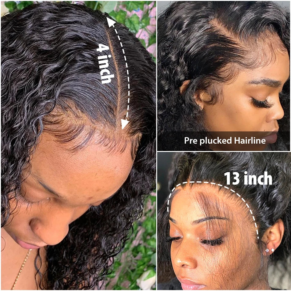 Deep Wave Frontal Wig 100% Human Hair Wigs For Women Hd Transparent 13x4 13x6 Curly Wig With Baby Hair Water Wave Lace Front Wig