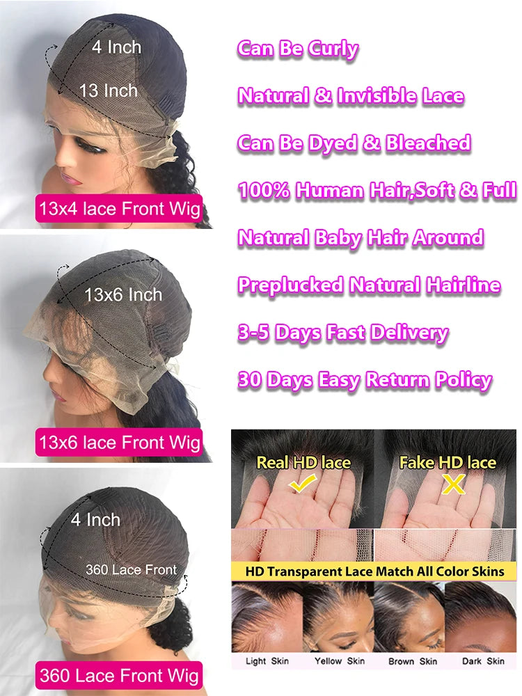 Deep Wave Frontal Wig 100% Human Hair Wigs For Women Hd Transparent 13x4 13x6 Curly Wig With Baby Hair Water Wave Lace Front Wig